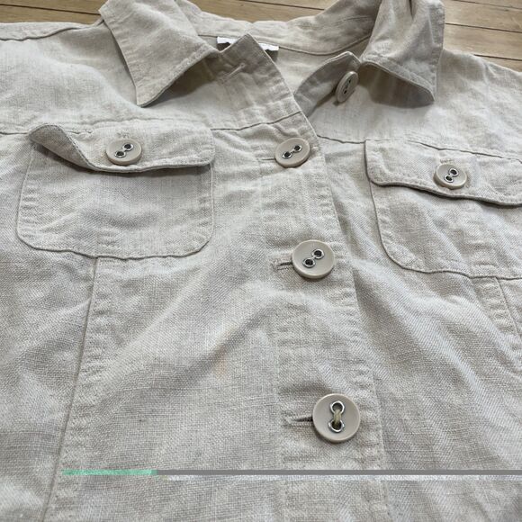 Charter Club Petite 100% Linen Shacket Womens PM M Shirt Jacket Beige Grunge* - Picture 13 of 16